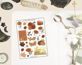 Fall Marigolds Planner Stickers,  Deco stickers for Journals, Hand Drawn