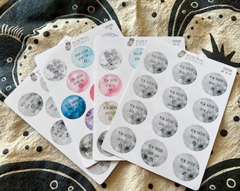 2026 Full and New Moons Planner Stickers, Journal Stickers