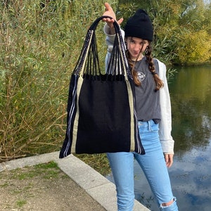 Black handbag, black and gold handbag, Hammock bag, Mexican Tote, Boho Hand Loomed Cotton bag, Computer Bag