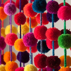 Mexican Rainbow Pom Pom Garland, 5FT Pompom Garlands with Tassels, Rainbow classroom decor, Mexican Home Decor, Mexican Party