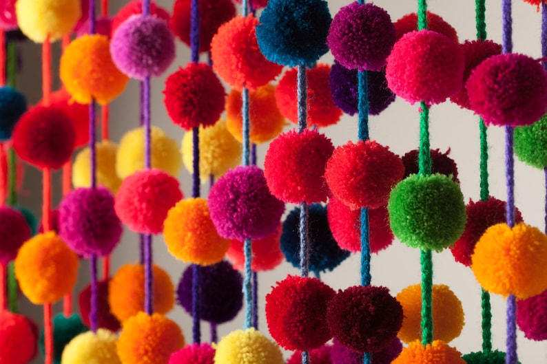 Mexican Pompom Garland, Pompom Garland, 5FT Pompom Garlands with Tassels, Rainbow classroom decor, Mexican Home Decor, Mexican Party image 2