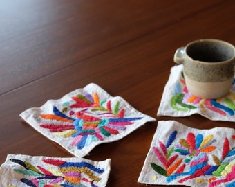 Rainbow Mexican Hand Embroidered Coaster. Wedding favor idea.