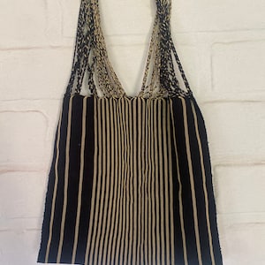 Schwarze und beige Handtasche, Schulterhandtasche Baumwolle, Handgewebte Tote, Mexikanische Einkaufstasche, Canvas-Handtasche, mexikanische Geldbörse, Hippietasche