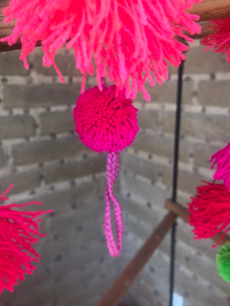 Hanging Hot Pink Pom-Pom Garlands, 9 ft. Strands