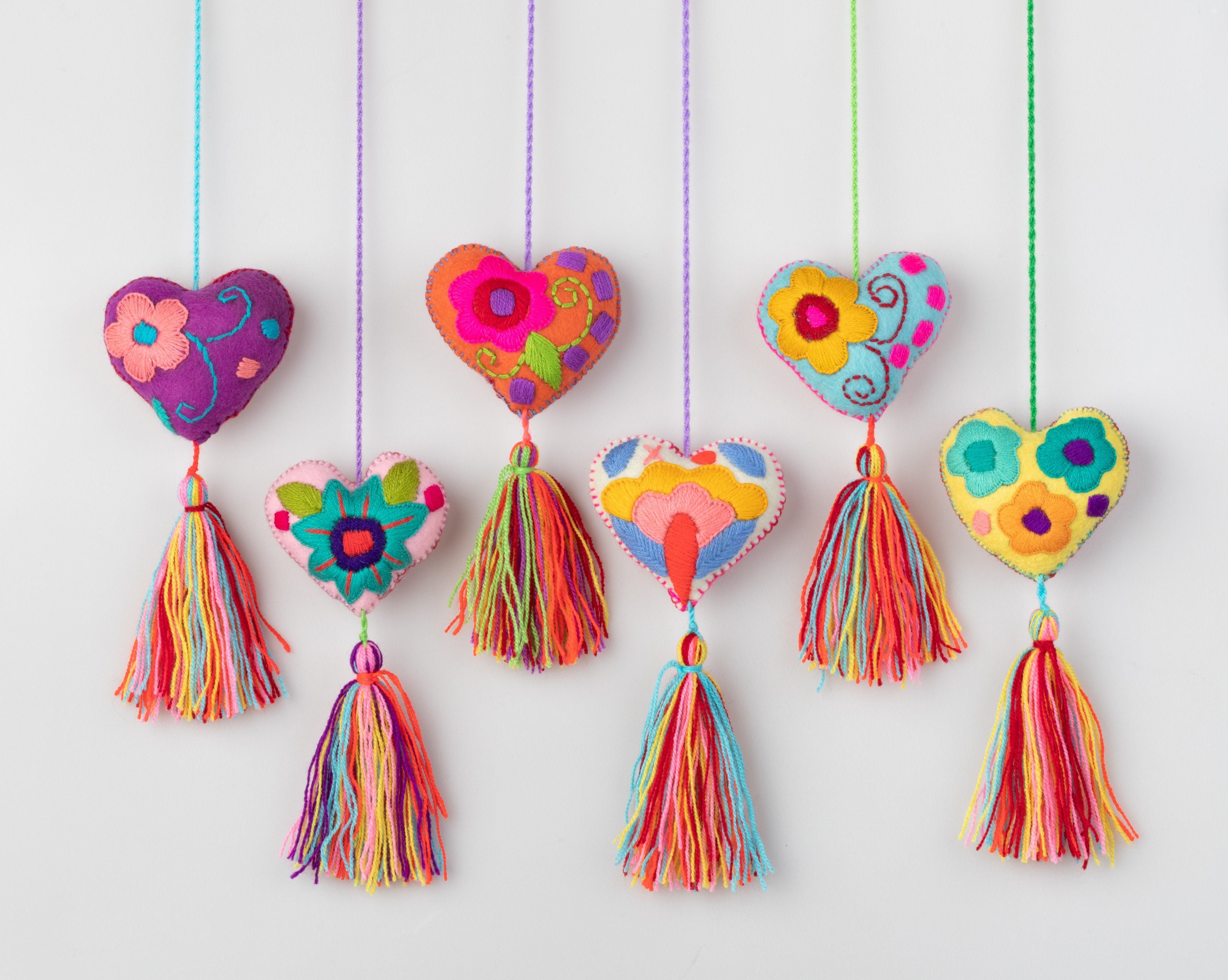 Hand Embroidered Felt Heart Ornaments: Mexican Fiesta Decor - Etsy