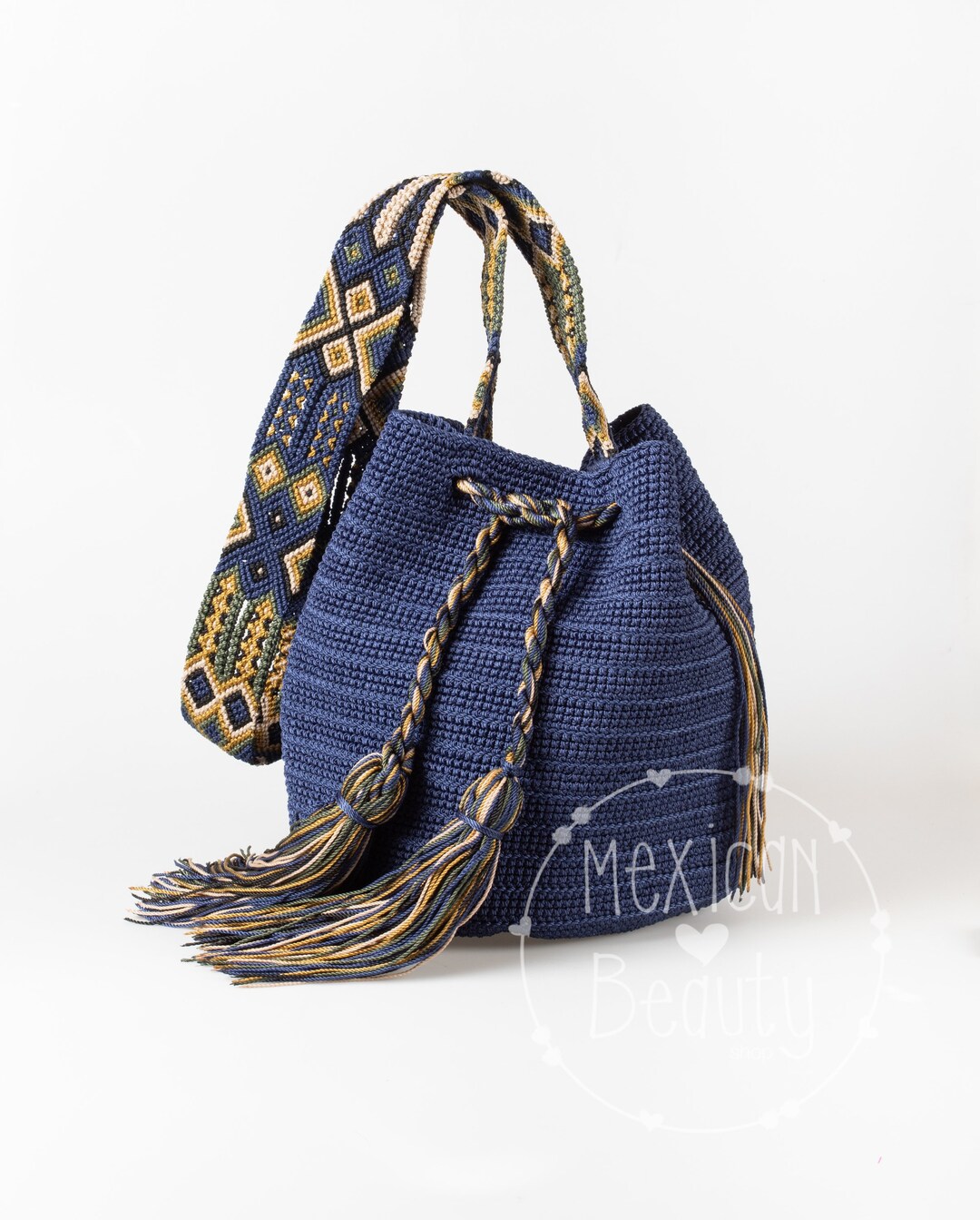 Hand Crocheted Crossbody Purse (Blue/Neautral)