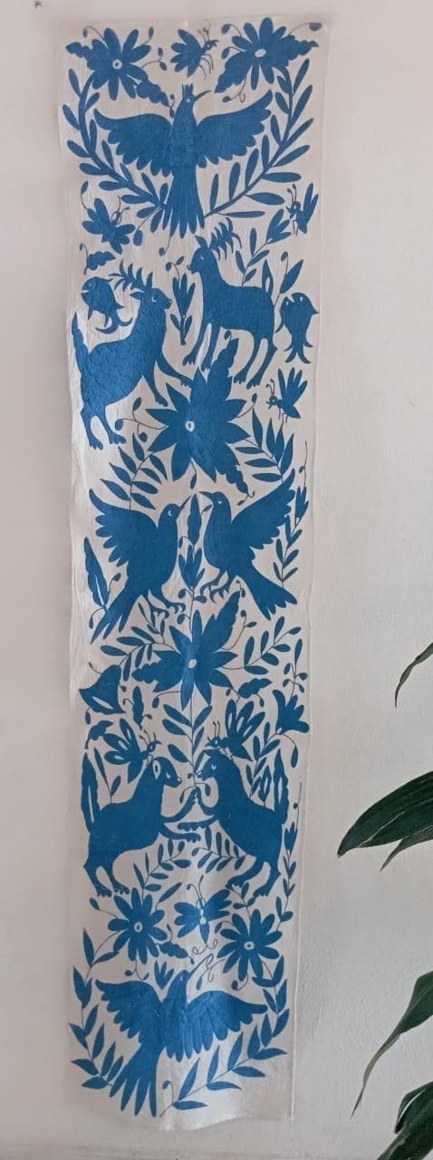 手刺繍のブルーオトミテーブルランナー - メキシカンインテリア、73