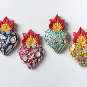 Mini Mexican Sacred Harts with Milagros for Home Decor