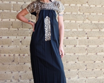 Vestido bordado San Antonino: vestido mexicano floral negro