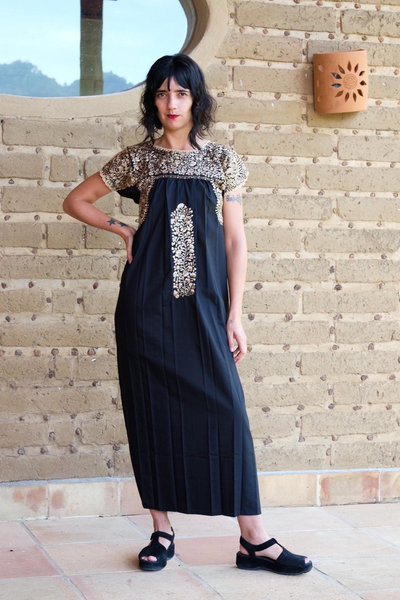 slim fit dress slacks Sara Mexican Strapless Dress Black and Gold – Cielito Lindo main image 1