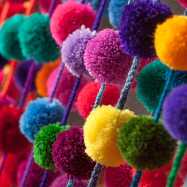 Lot de 10 guirlandes de pompons, pompons, pompons de 1,25 m (5 pi), guirlande de fête, décoration de guirlande, arc-en-ciel de classe, décoration d'intérieur mexicaine