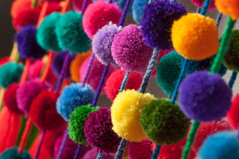 Mexican Pom pom Garland, 5 FT pompon strand, Party Garland, Garland Decor, Colorful Strand, Rainbow Classroom, Mexican Home Decor, Pom poms image 5