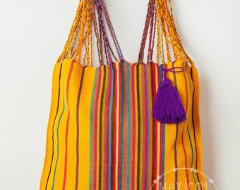 Mexican Tote, Hand loomed Yellow Bag, Summer Bag, Reusable Bag