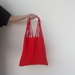 Handwoven Mexican Tote Bag – Backstrap Loom Cotton Handbag – Boho Summer Bag - orange red &quot;flame tree&quot; color