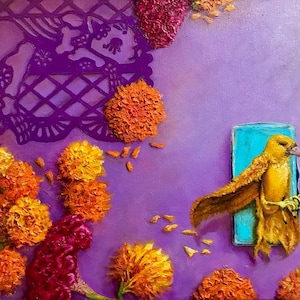 Pintura al óleo sobre lienzo con motivos del Día de Mierdos