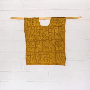 Hand Embroidered Mustard Yellow  Blouse with Floral and Bird Motives, Mexican Blouse, Mexican Huipil, Oaxaca