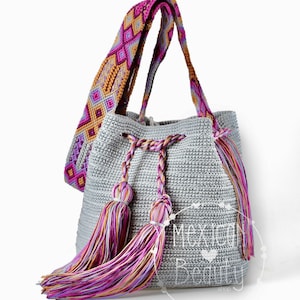 Gray Basket Handbag, Summer Crochet Bag, Cross body bag, Gift for her, Bag with Tassels
