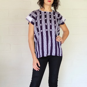 Dark Purple and White Huipil, Blouse, Huipil, loom Woven Blouse, Summer Blouse, Frida blouse, Chiapas blouse, S-M made