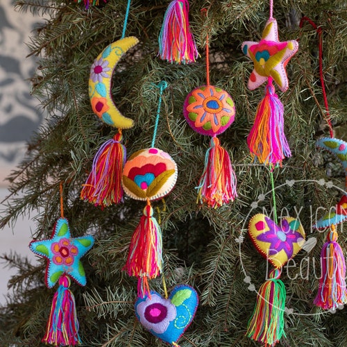 Mexican felt ornaments, Christmas decor, Mexican Home Decor for Christmas, Christmas decorations, fabric sustainable Xmas ornaments