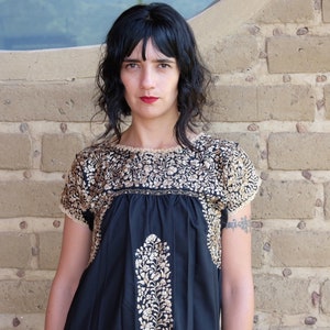 San Antonino Embroidered Dress: Black Mexican Floral Dress
