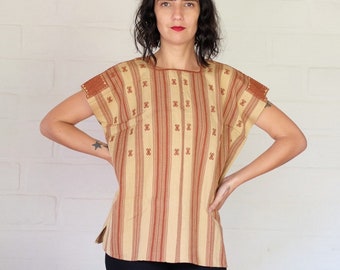 Hand Loomed Mexican Huipil Blouse. Brown and Earth from Pantelho Chiapas made-to-order