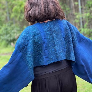 Vintage Cobalt Blue Huipil: Handwoven Guatemalan Textile