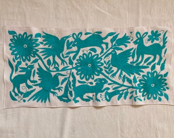 Otomi Embroidery Teal as Wall Hanging   - unframed - idea for a non gender nursery