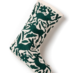 Christmas Stocking, ready to ship, Otomi Christmas Stocking, Green Mexican Stocking, Holiday Stocking, Tenango Emerald Green