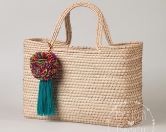 Handmade Mexican Straw Tote Bag, Woven Palm Leaf Market Bag