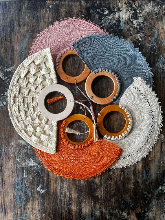 Set of 3 fine Handwoven Jipijapa Palm Fan: Elegant Mexican Wedding Decor, assorted colores