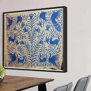 Blue Otomi Wall Art with Birds and Flowers | Hand-Embroidered in Mexico -PRE ORDER