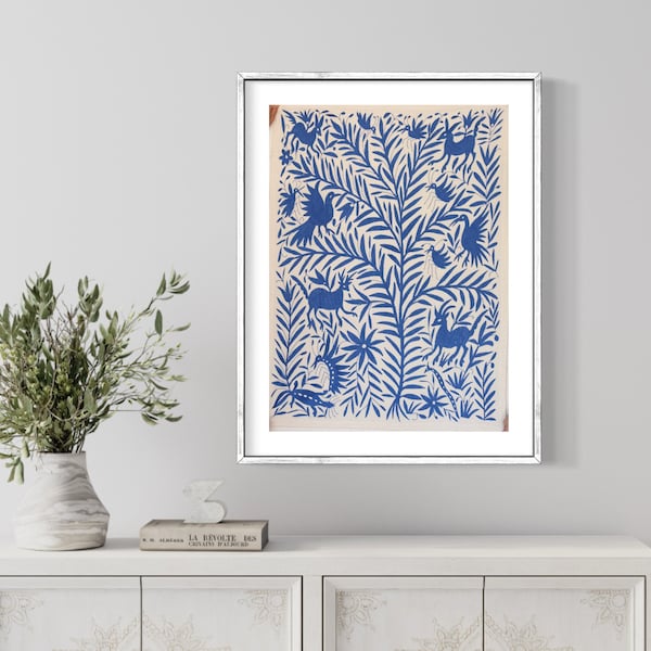 Blue Mexican Otomi Hand Embroidered Wall Hanging Tapestry Gift. Made-to-order
