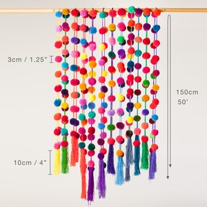 Mexican Pom pom Garland, 5 FT pompon strand, Party Garland, Garland Decor, Colorful Strand, Rainbow Classroom, Mexican Home Decor, Pom poms image 2