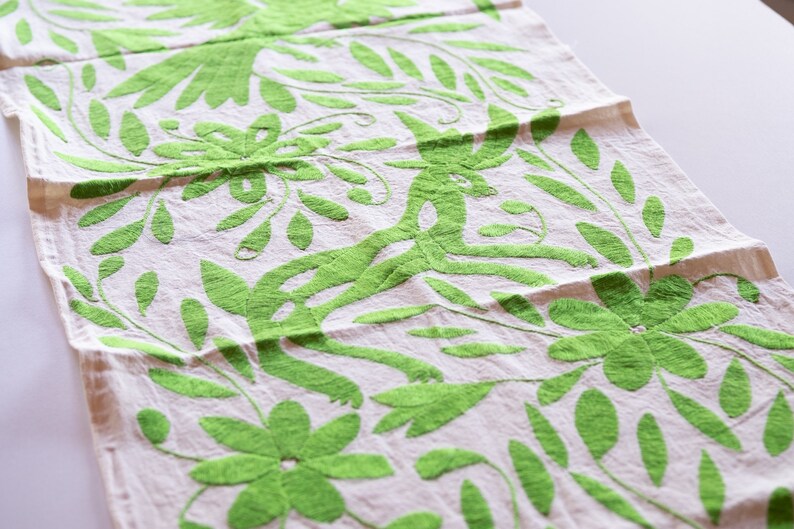 Home Living Table Linens Floral And Bird Motives Cotton Mint Green Otomi Table Runner Mexican Table Runner Hand Embroidered Runner Animal