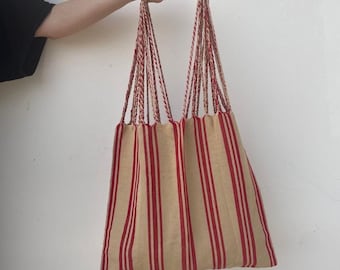 Mexican Stripped Red and Cream  Hand Loomed Bag