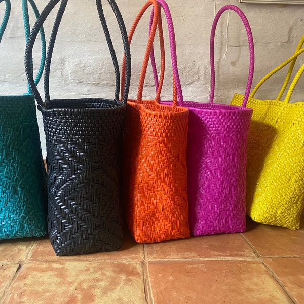 Mexican Plastic Handwoven Beach Bag with Tassels