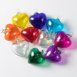 Stunning Blown Glass Heart Ornaments - Ideal as Wedding Favor or Wedding Decor Various Colors - Durable and Outdoor Display Safe
