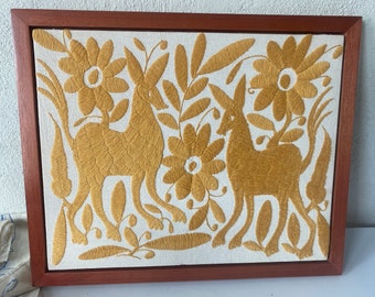 Small Mexican  Otomi Wall Art embroidered in gold with fame