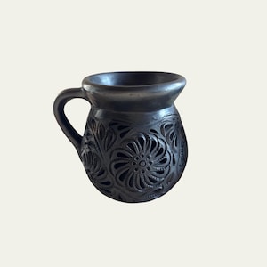 Handcrafted Black Clay Jarrito – Design for Chocolate or Coffee – Mexican Folk Art from Coyotepec, Oaxaca made for MBS! Listing for 1 piece