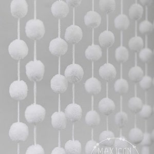 White Pom pom garland, wedding decor, nursery decor, Farmhouse decor