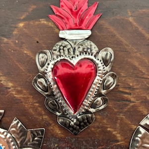 Tin hearts, Milagros Heart, Sacred Heart, Mexico Folk Art, Mexico Religious Art, exvoto
