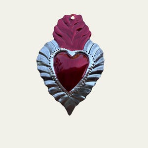 Mexican Tin Red Sacred Hearts - Hand-Painted Folk Art Ornament. ex-votos, pick your favorite!