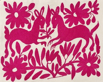Small Mexican Otomi Pink Embroidery for home decor, nursery, unframed