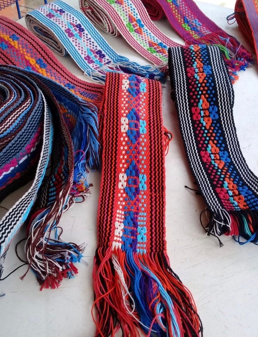 Hand Woven Bohemian Aztec African Sash Belt Homemade‎ multicolor Cultural Decor Colorful Hand Loomed Mexican Cotton Sash or Belt From Oaxaca  main image 2
