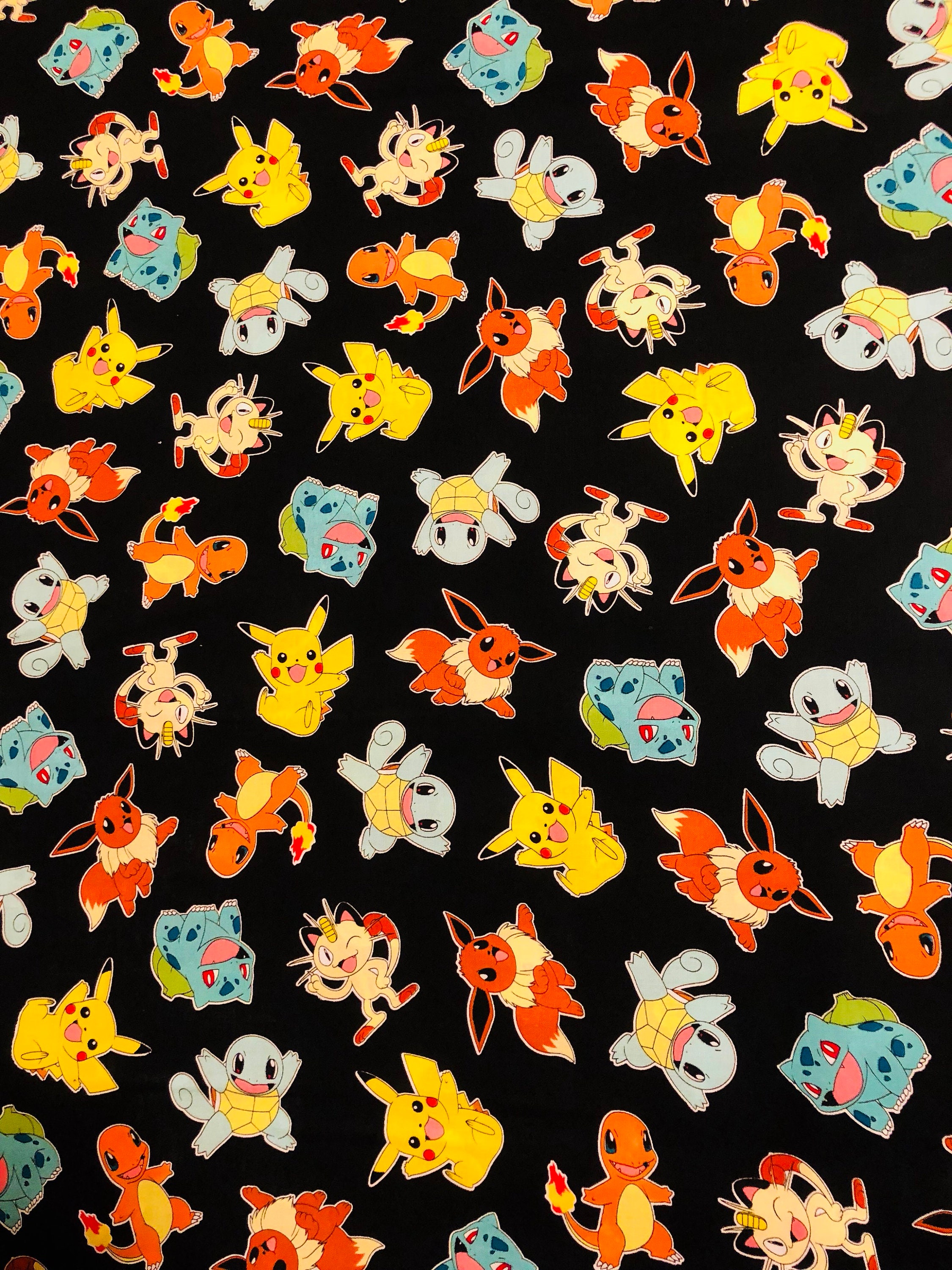 1 Yard Pokemon Cotton Fabric Blue Pikachu Jigglypuff Bulbasaur Squirtle 36x44