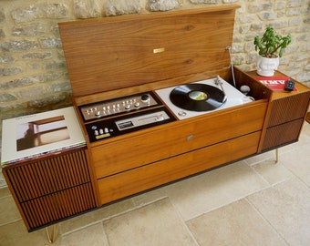 Custom 1970's Vintage HMV Stereogram / Radiogram Upgraded with Silver B&O Beogram Turntable + Kenwood Amplifiier