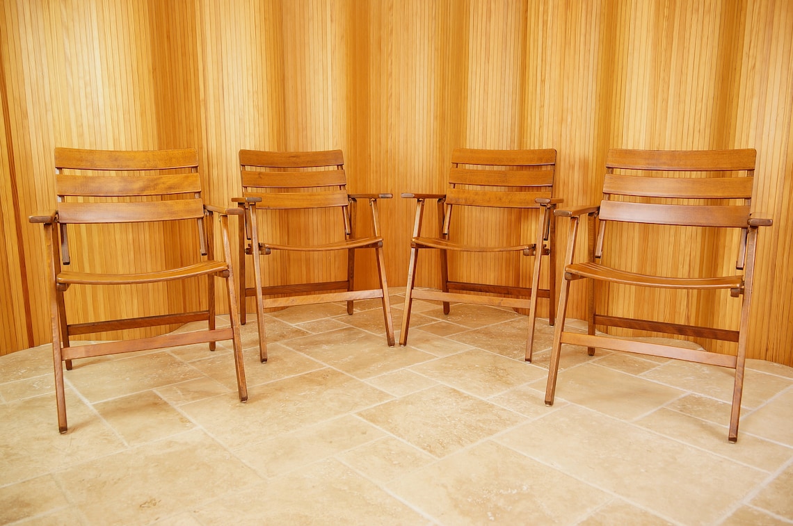 Vintage Herlag Folding Garden Chairs Germany 1950s Set of 4 Etsy