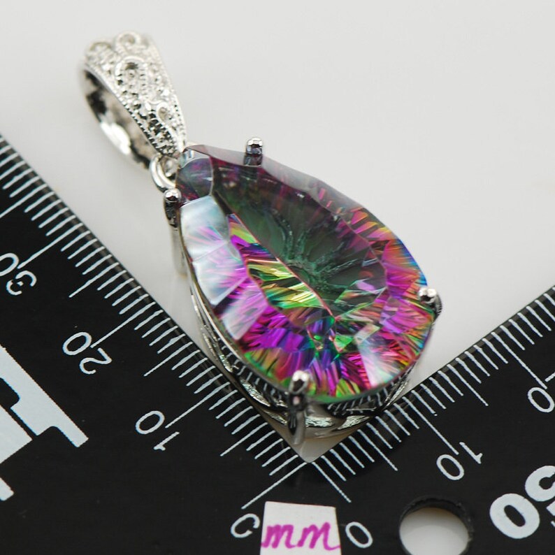 Huge Concave Cut Rainbow Crystal Zircon 925 Sterling Silver Pendant