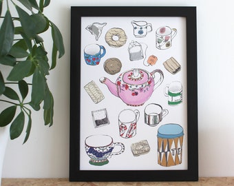 PRINTABLE - Tea and Biscuits - Afternoon Tea | Colourful Wall Art - Digital Download - PDF