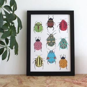 PRINTABLE - Colourful Beetle Bugs - A4 Wall Art - Kids room decor - Digital Download - PDF